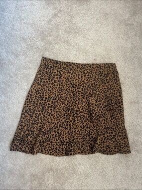 Brown Leopard Print Mini Skirt - Women's Flared A-Line